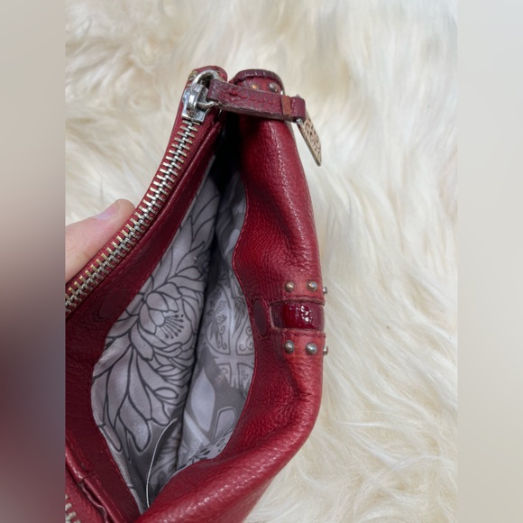 Brighton Long Wallet Red Studded Leather Patent Leather Center Trim Bifold - Picture 8 of 13